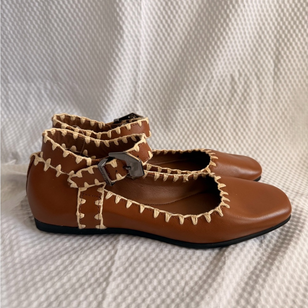 Free People NEW Crochet Mystic Mary Jane Ballet Flats Brown 100%Leather 7.5 - Picture 8 of 10